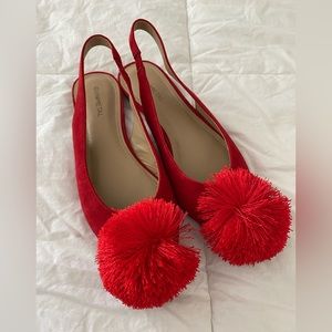 Gunmetal Red Pom Pom Shoes Size 7